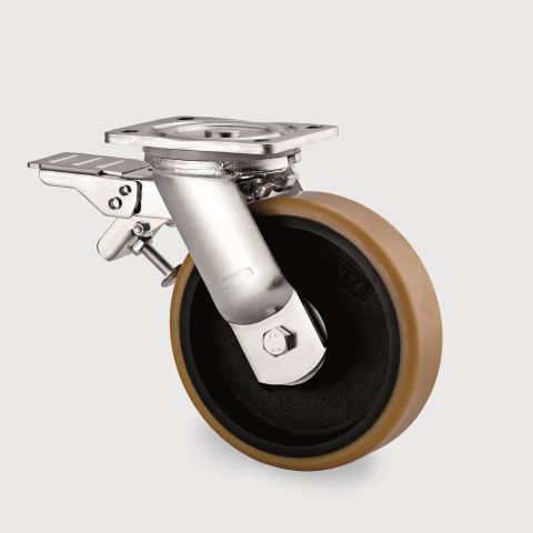 Tente 9682FTP125P63 Länkhjul broms, polyuret, platta 135×110 mm 125 mm