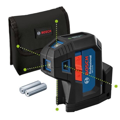Bosch GPL 5 G Punktlaser grön, med batterier och väska
