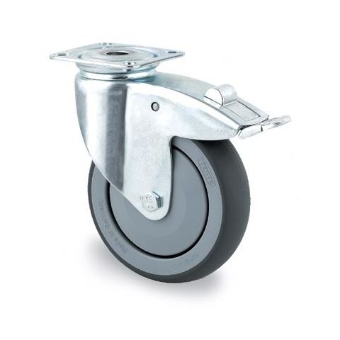 Tente 2477PJP125P50 Länkhjul termogummi, broms, platta 77×67 mm 125 mm