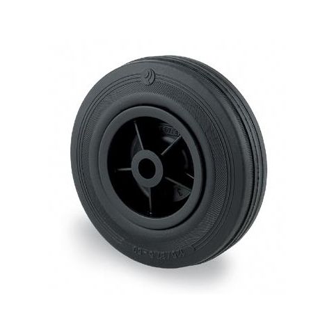 Tente PVO200 Industrihjul massivt gummi, axelhål 20 mm 200 mm