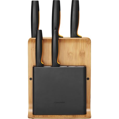 Fiskars Functional Form Knivblock i bambu med 5 knivar