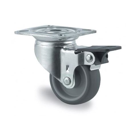 Tente 2477PJO125P50 Länkhjul termogummi, broms, platta 77×67 mm 125 mm