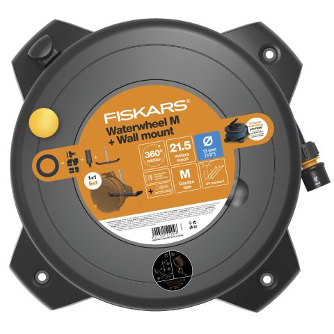 Fiskars Solid Waterwheel Slangvinda 20 m, med väggfäste
