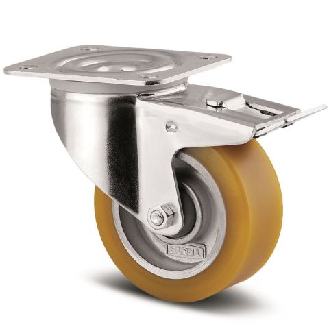 Tente 4687ITP125P63 Länkhjul broms, polyuret, platta 140×110 Ø125 mm