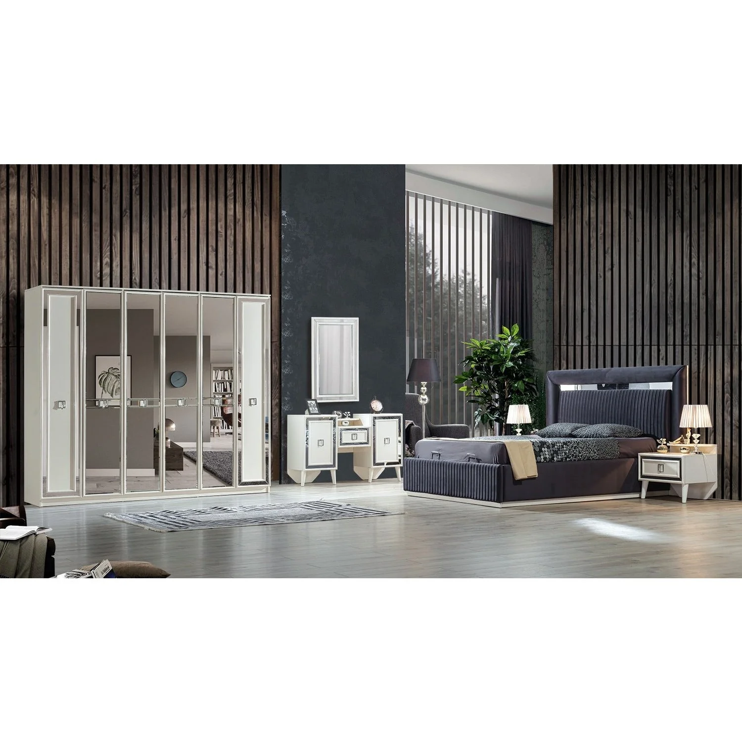 Albimo Gloria Sovrumsset – (160 cm Säng-2 st Sängbord-Sminkbord)